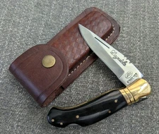 FRENCH #440-600LH LAGUIOLE FOLDING POCKET KNIFE WITH LEATHER SHEATH