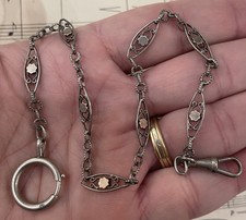 Antique French Sterling Silver Pocket Watch Chain with Gold Plated Dots c1900