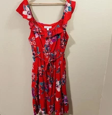 Old Navy Red Floral Maxi Dress Off Shoulder Tier Hem Stretch Waist Lined Sz XXL