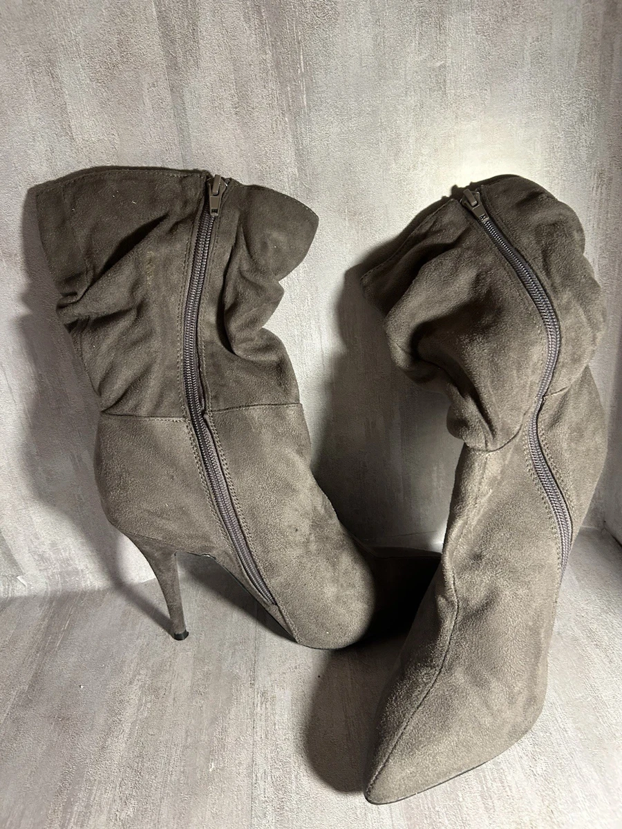 Anne Michelle Gris Botines Tacón Alto Talla 9 Imitación Gamuza Botines Cremallera A1