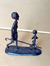 Vintage Fulani Bronze Sculpture - Herder and Child - Lost-Wax Casting 9" Tall