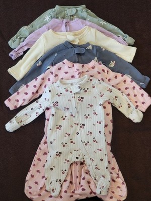 Baby Girl Clothes Lot/bundle of 6 Pajamas Sleepers Carter s & More Newborn 0-3
