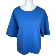 UNIQLO Crepe Jersey T-Shirt 65 Blue Crew Neck Boxy Fit Oversized Short Sleeve XL