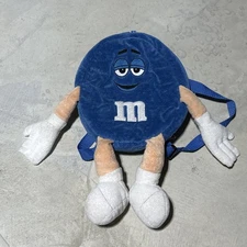 Y2K M&M's World Blue Plush M&M Backpack Bag Purse Adjustable Straps Zipper 2005