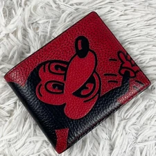Very Good Condition Coach Leather Fold Wallet Mickey Keith Haring Red...