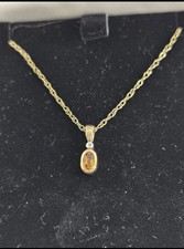 9ct yellow citrine and diamond gold pendant necklace