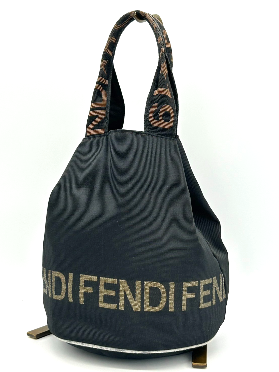 FENDI Nylon Logo Black Brown Hand Bag Tote Bag Authentic