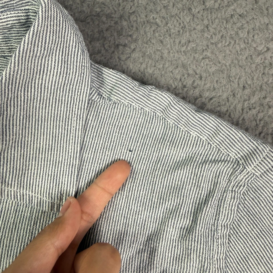 Camisa de pedernal y yesca para hombre M azul blanco a rayas algodón orgánico mezcla de cáñamo trabajo Foto 4 de 4