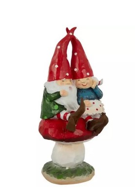 Gnome Couple Sitting on Mushroom Hobby Lobby 8.5'' Tall Indoor Outdoor