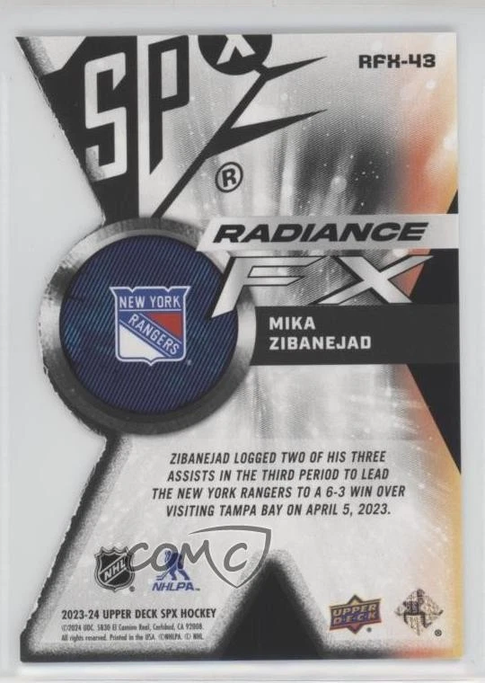 2023-24 SPx Radiance F/X Gold /99 Mika Zibanejad #RFX-43 - Image 2 of 2