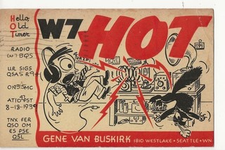 1939 W7HOT Seattle Washington Cartoon QSL radio postcard
