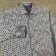 Luchiano Visconti Black Shirt Men Small Colorful Flip Cuff Button Up Long Sleeve