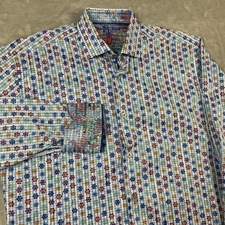 Luchiano Visconti Black Shirt Men Small Colorful Flip Cuff Button Up Long Sleeve