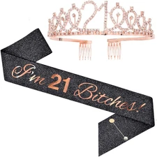 Im 21 Bitches Sash & Rhinestone Tiara Set - 21st Birthday Gifts Birthday S...