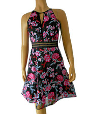 I N San Francisco Party Holiday Dress size Junior 7 black floral embroidery NWT