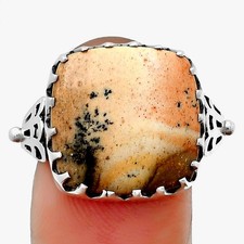 Natural Picture Jasper 925 Sterling Silver Ring s.8.5 Jewelry R-1449