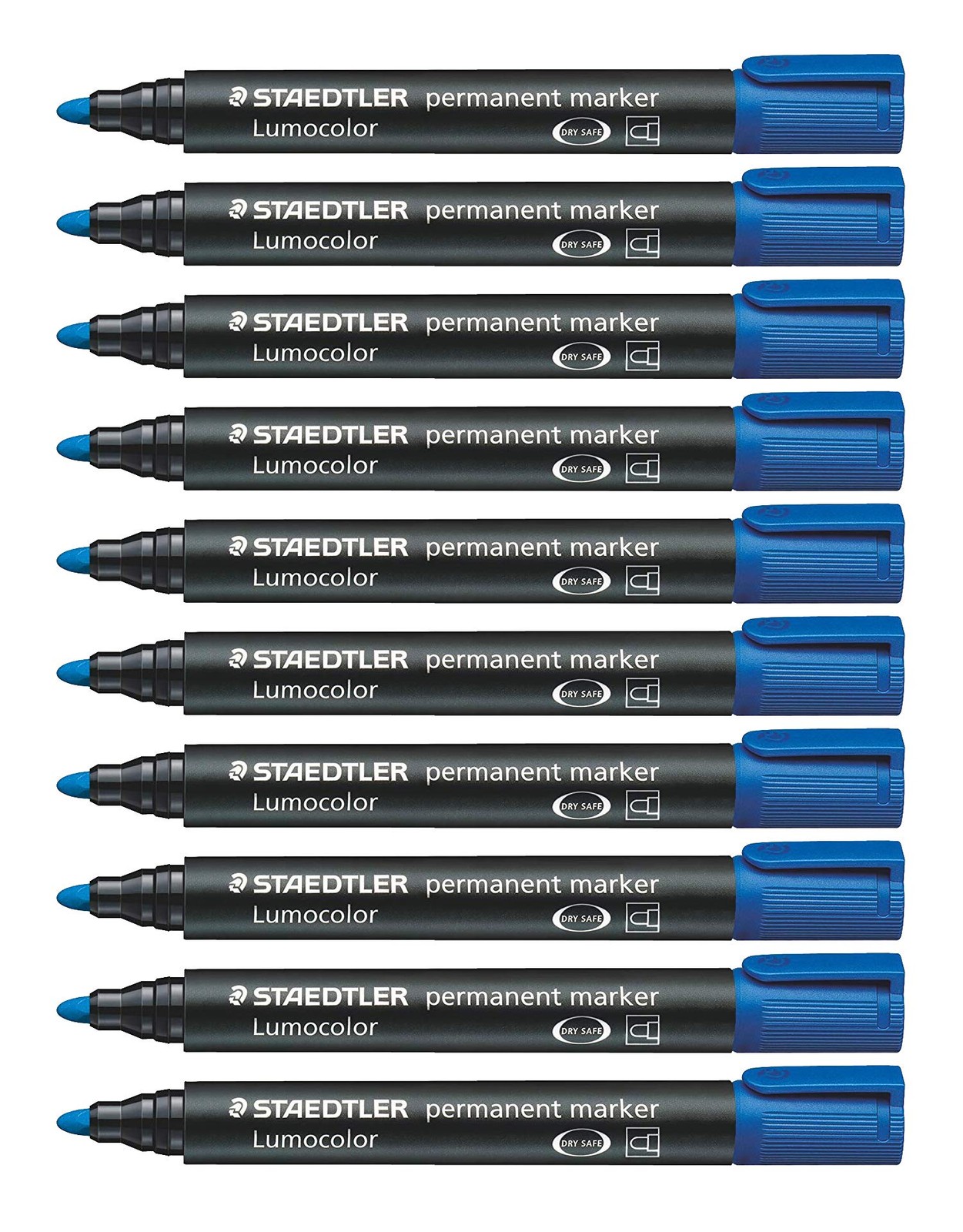 STAEDTLER Lumocolor Bullet Tip Permanent Marker, Blue, Pack of 10 Pack of 10 Bul