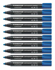 STAEDTLER Lumocolor Bullet Tip Permanent Marker, Blue, Pack of 10 Pack of 10 Bul