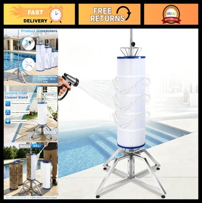 Universal Pool Filter Cleaner Stand - Fits 3'', 4'', 6'' Cartridges, 360° Rotating,