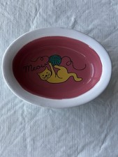 CAT FOOD DISH WISKER CITY SMALL  MEOW OVAL  JADE AND PINK. 1.75&rdquo; DEEP