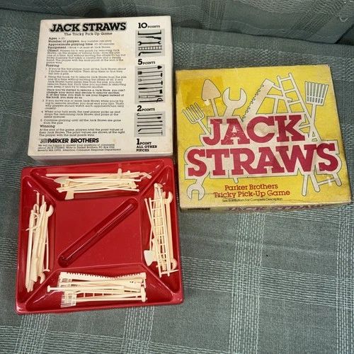 Vintage Parker Brothers  JACK STRAWS 51 pieces + HOOK! “Tricky Pick Up Game”