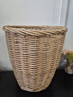 Vintage Rattan geflochten Weidenkorb Altpapier - Mülleimer Boho groß 14 cm MCM 