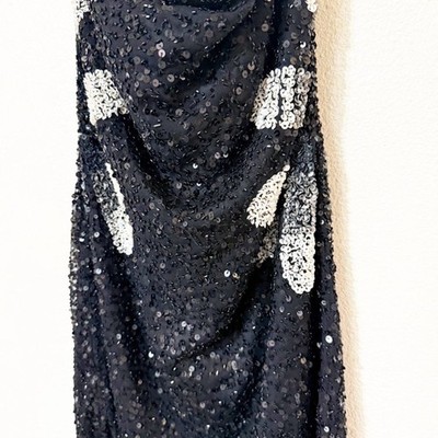 Tularosa Bellini Sequin Flower Side Fringe Dress in Black Silver Burst  large | eBay