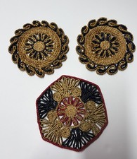 Woven Wicker Trivet Hot Pads Straw Rattan Raffia Boho Decor Set of 3 Vtg