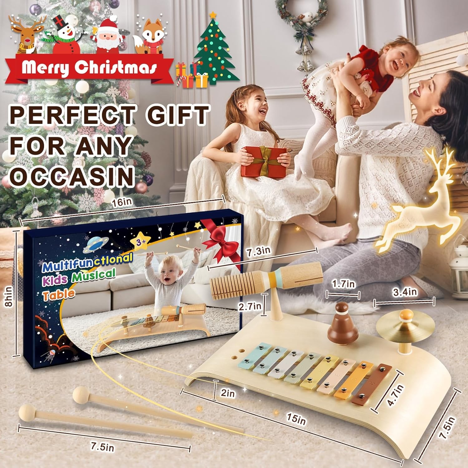 Kids Musical Instruments Set - Wooden Percussion Toys for Toddlers 3-5