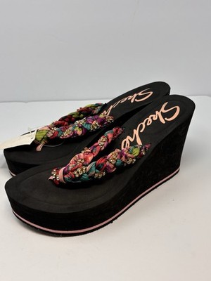 VTG 90s Y2K Skechers Sandals Sz 9 Platform Floral Butterfly Flip Flop Foam