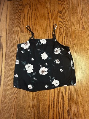 Kendall & Kylie Floral Cami Top XS Black White Spaghetti Strap Sheer Lightweight