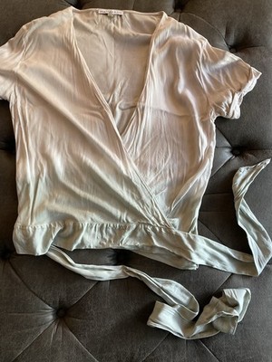 Whisper pink and green tie-dye, wrap top shirt. Young Broke & Fabulous. Medium