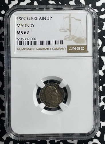 1902 Great Britain Maundy 2 Pence NGC MS62 Lot#G638 Silver! Nice UNC!