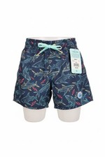 Laguna Boys Shark Print Swim Shorts Blue S/G Elastic Waist Back Pocket