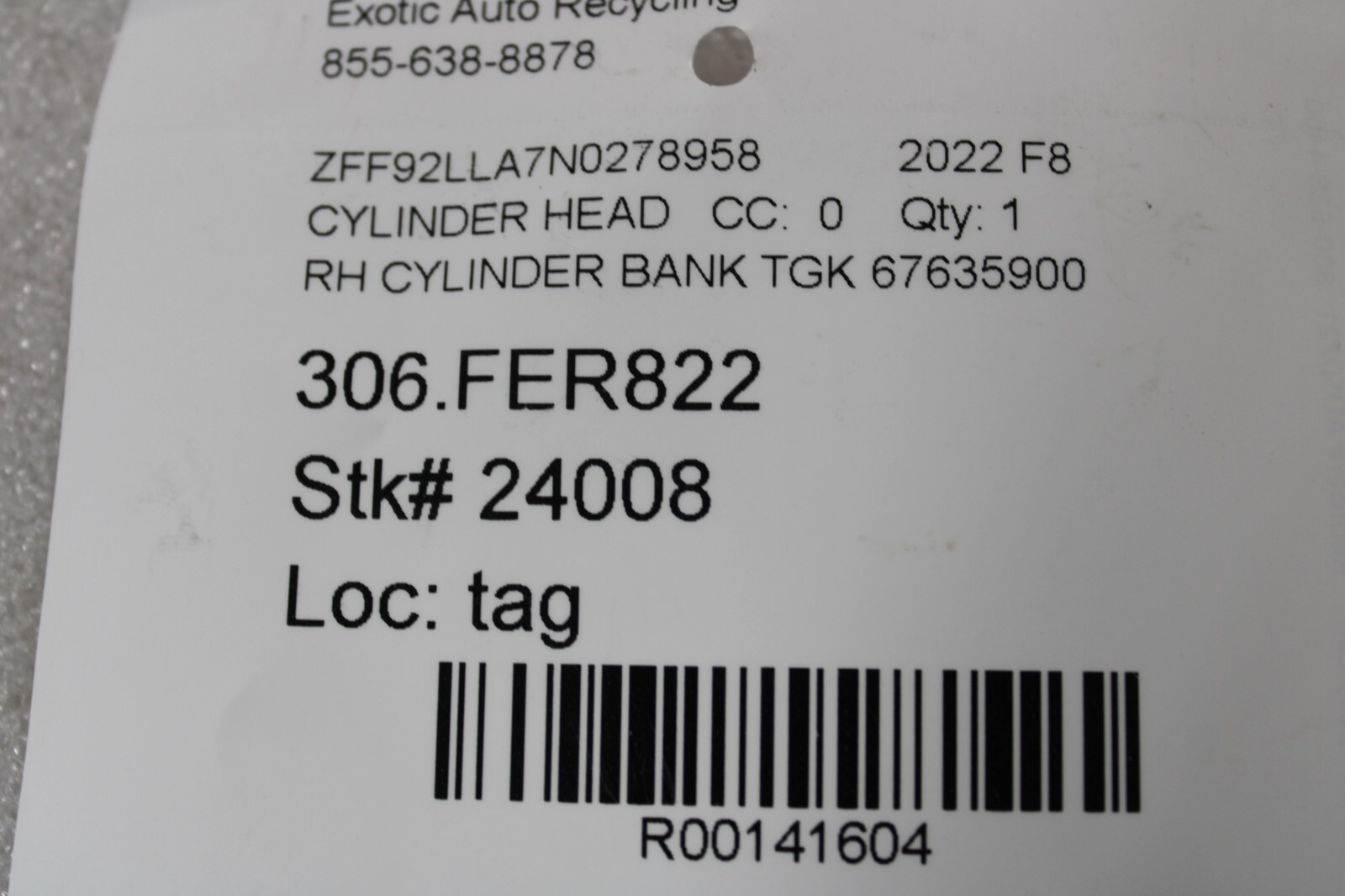 Ferrari F8, 458, 488, 599, 612, FF, TGK Valves, Used, P/N 67635900