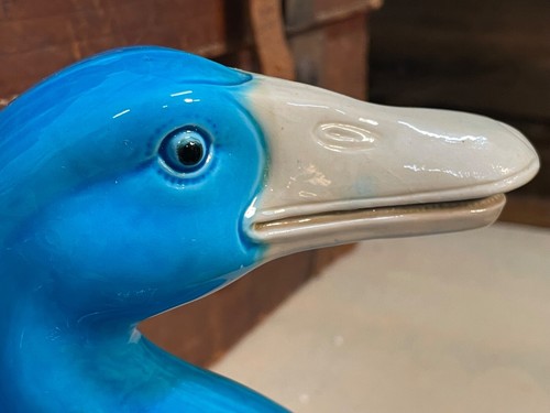 LARGE Antique 19th Chinese Porcelain Turquoise Glazed Duck - Picture 5 of 14