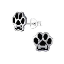 Silver Paw Print Stud Earrings 925 Silver Enamel Hypoallergenic