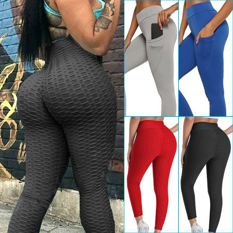 Womens Push Up Leggings Yoga Pants Anti Cellulite Ruched Scrunch Trousers  Sports