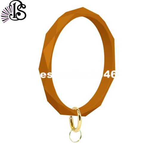 Silicone Wrist Keychain Circle Bracelet Rubber Bangle Round Keyring Holder - Foto 1 di 19