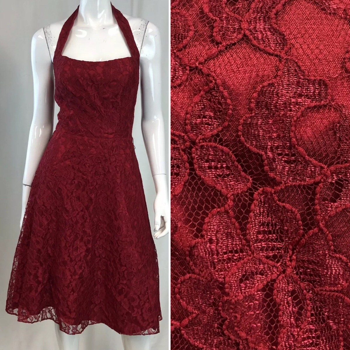 Vintage 80s 90s Zum Zum 11 Floral Red Lace Halter Tulle Fit