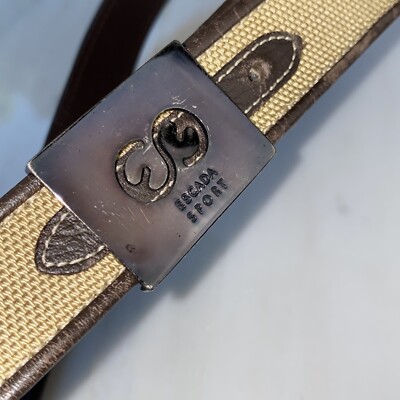 Escada Sport Italy Y2K Vintage Brown Leather Canvas Belt Logo