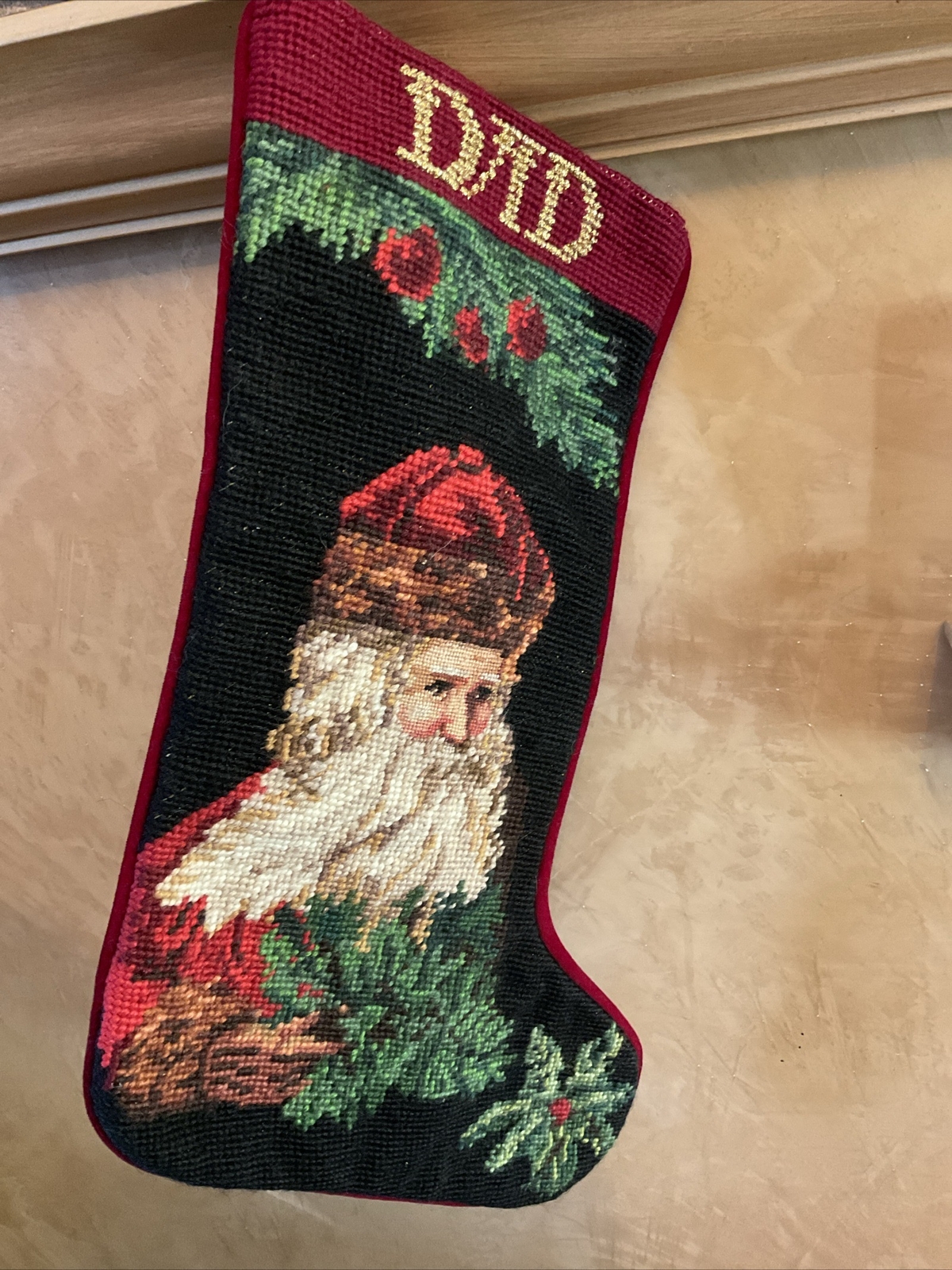 VINTAGE 90s IMPERIAL ELEGANCE WOOL NEEDLEPOINT FATHER CHRISTMAS