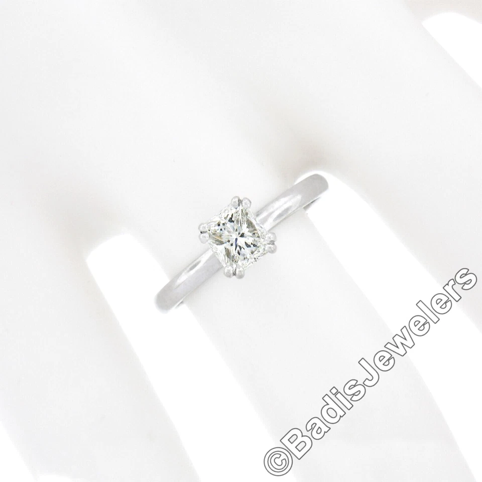 Platinum 0.68ctw GIA Emerald Cut Prong Diamond Petite Solitaire Engagement Ring - Image 4 of 4