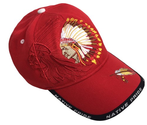 Red Cap Hat Embroidered Feathers 