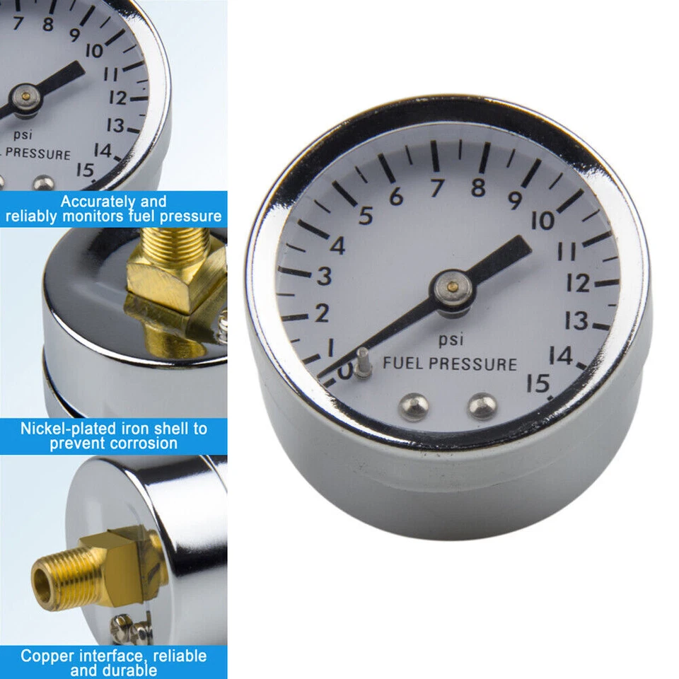 Manómetro de presión de combustible de marca 0-15 psi blanco 1,5" diámetro 1561 Foto 2 de 4