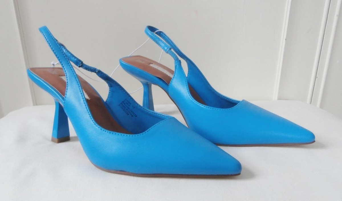 BNWT Retro 1960's Blue Faux-Leather, Kitten Heel Slingback Shoes