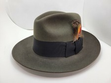 STETSON TEMPLE DARK SAGE GREEN FUR FELT HAT FEDORA MADE IN USA