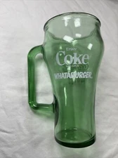 Collectible Green Coke Coca Cola Whataburger Cowboy Glass with Handle 16 oz