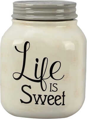 New Farmhouse Mason Jar LIFE IS SWEET SUGAR CANISTER Crock Container