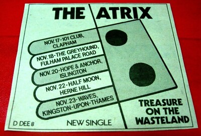 The Atrix Tour/Treasure On.Wasteland Vintage ORIG 1980 Press/Mag ADVERT 3.5''x 3''